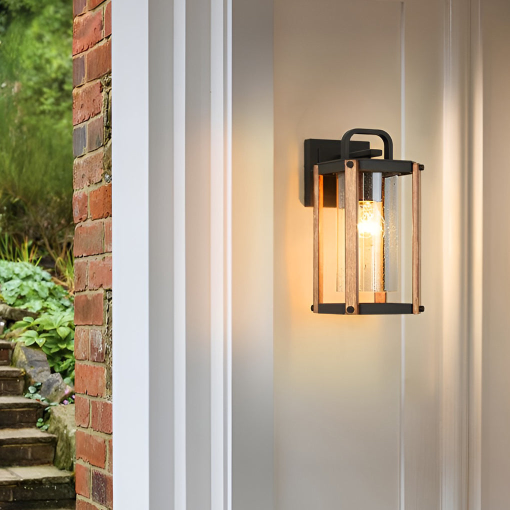 Lantern Shaped Waterproof Glass Black Industrial Outdoor Wall Sconce Lighting | Dazuma