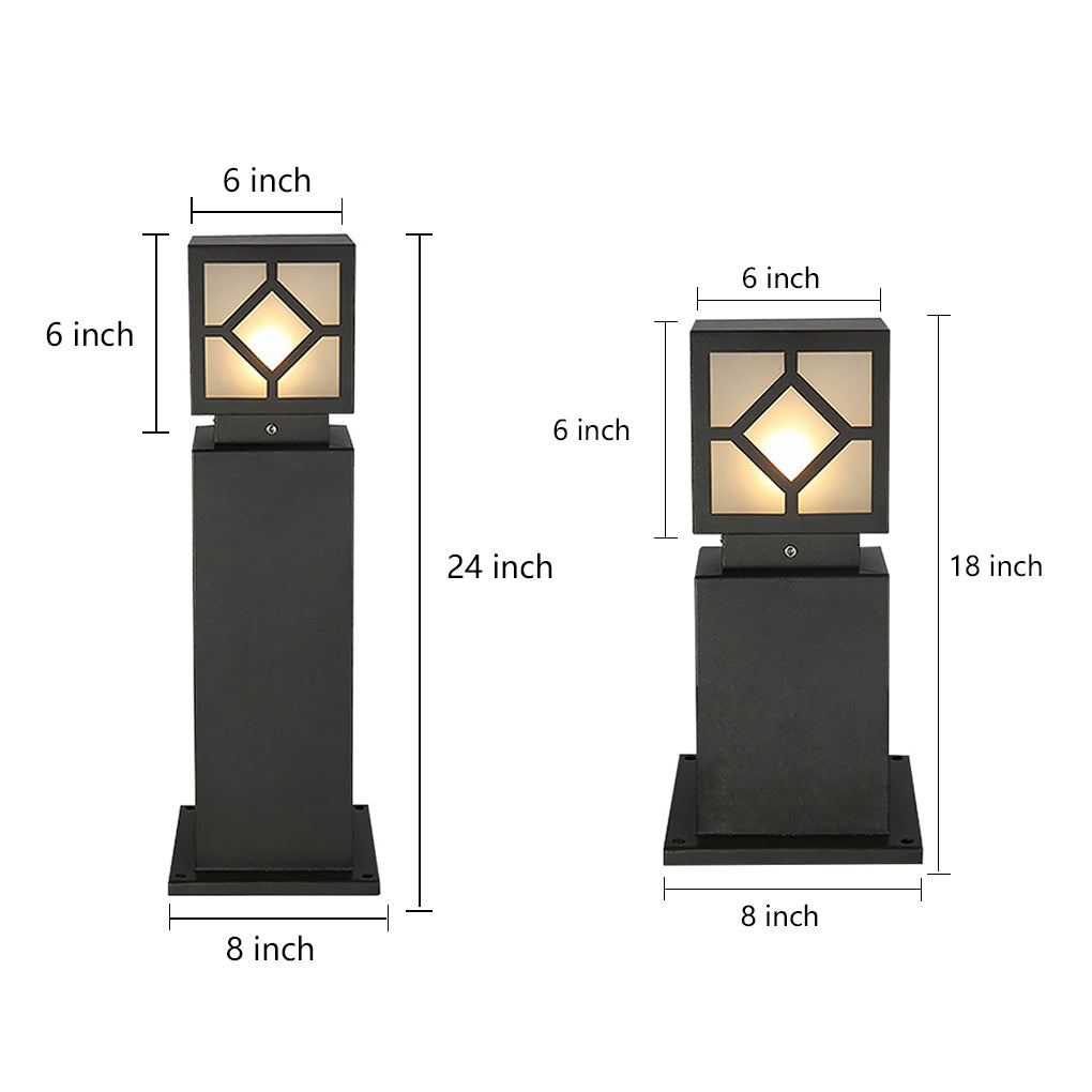 Elegant Solar-Powered Square Bollard Light Retro European Garden Lighting