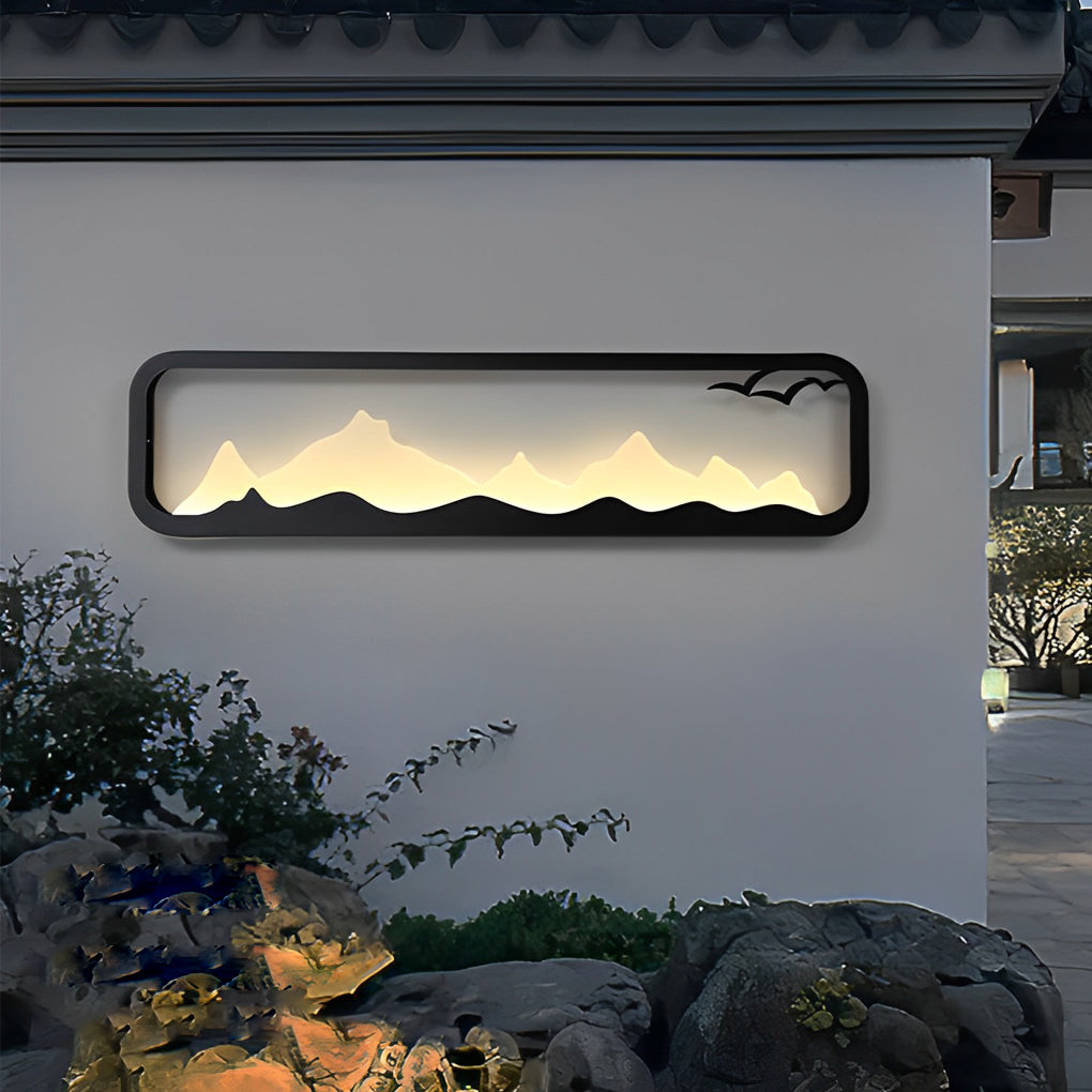 Rectangular Mountain Scenery LED Waterproof Black Outdoor Wall Lamp | Dazuma