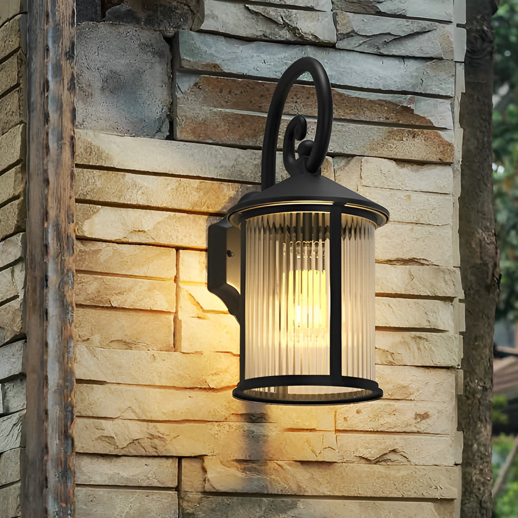 Waterproof Striped Glass Aluminum Black Retro Outdoor Wall Lights | Dazuma