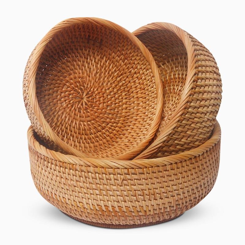 Round Wicker Woven Decorative Storage Trays