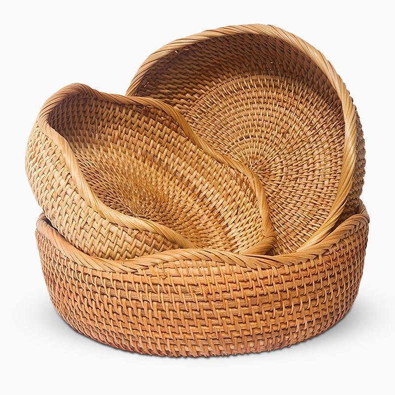Round Wicker Woven Decorative Storage Trays