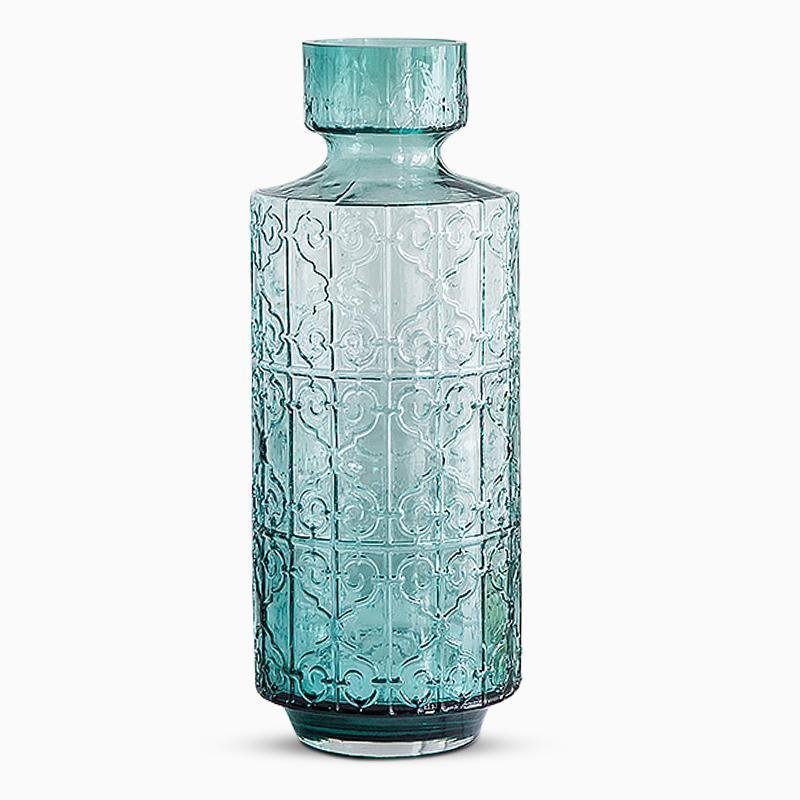 Retro Style Cylinder Blue Glass Flower Vases