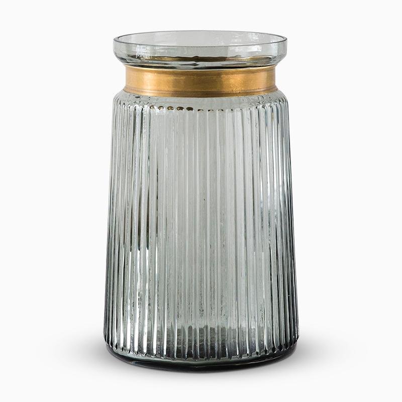 Modern Nordic Style Glass Cylinder Vase with Gold Belt
