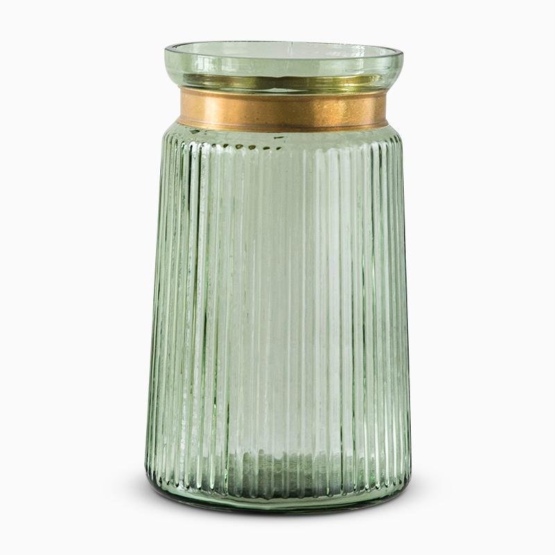Modern Nordic Style Glass Cylinder Vase with Gold Belt