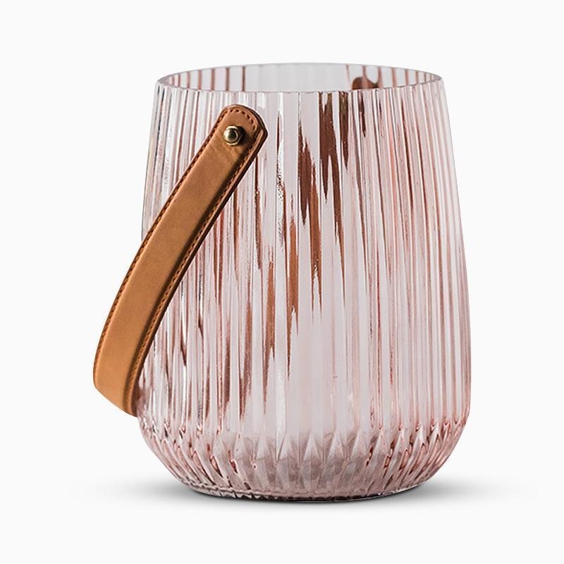 Cylinder Basket Shape Glass Pink Gray Blue Vases with Handle