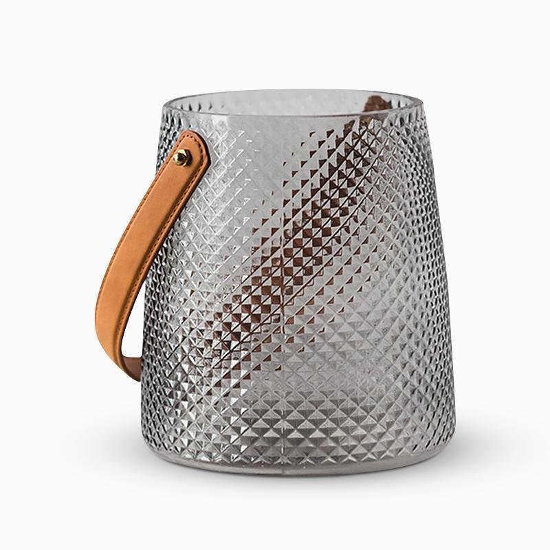 Cylinder Basket Shape Glass Pink Gray Blue Vases with Handle