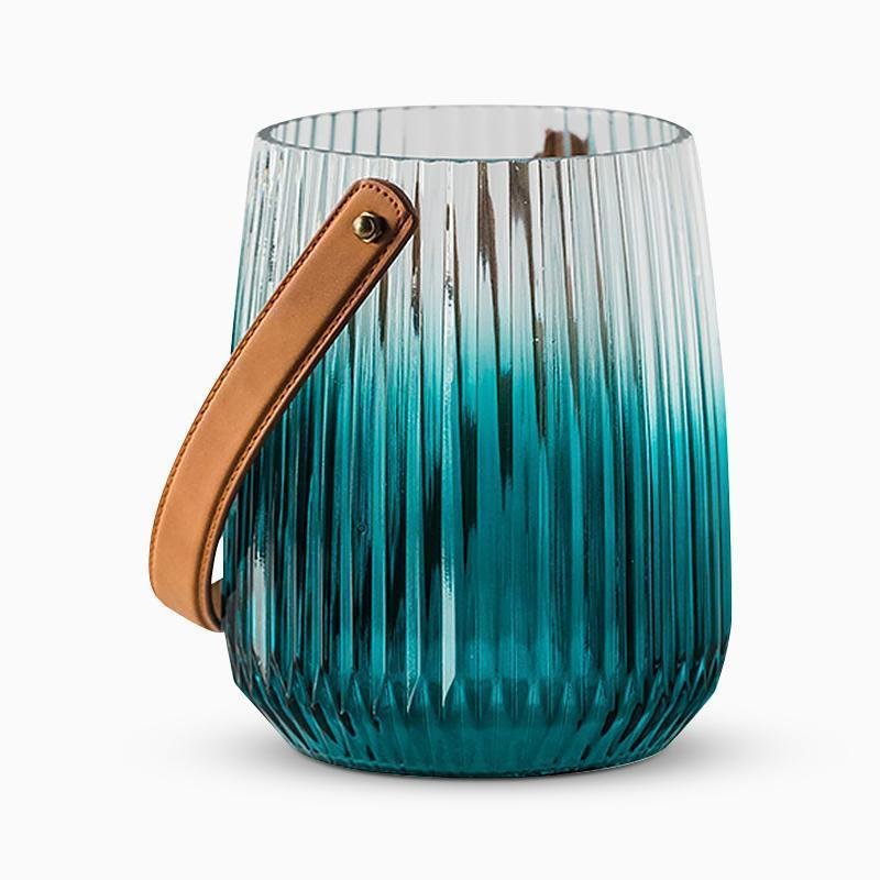 Cylinder Basket Shape Glass Pink Gray Blue Vases with Handle