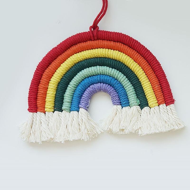 Hand Woven Tassels Rainbow Shaped Cotton Woven Wall Hangings
