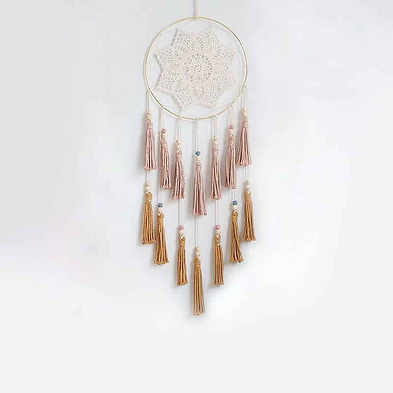 Beige Bohemian Style Round Cotton Woven Wall Hangings