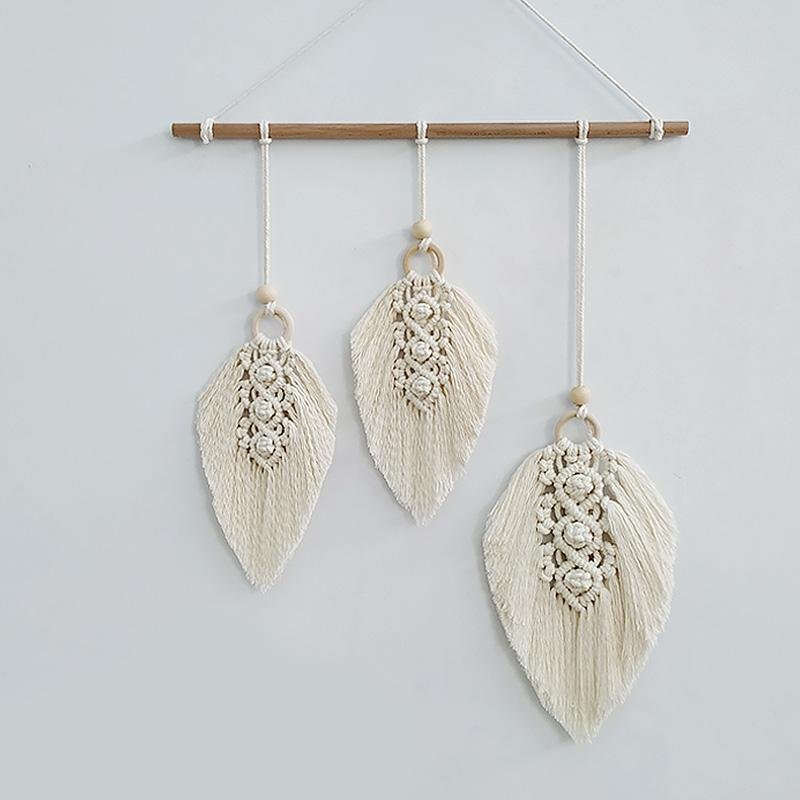 Bohemian Style Beige Cotton Wall Hangings Leaf Woven Wall Decor