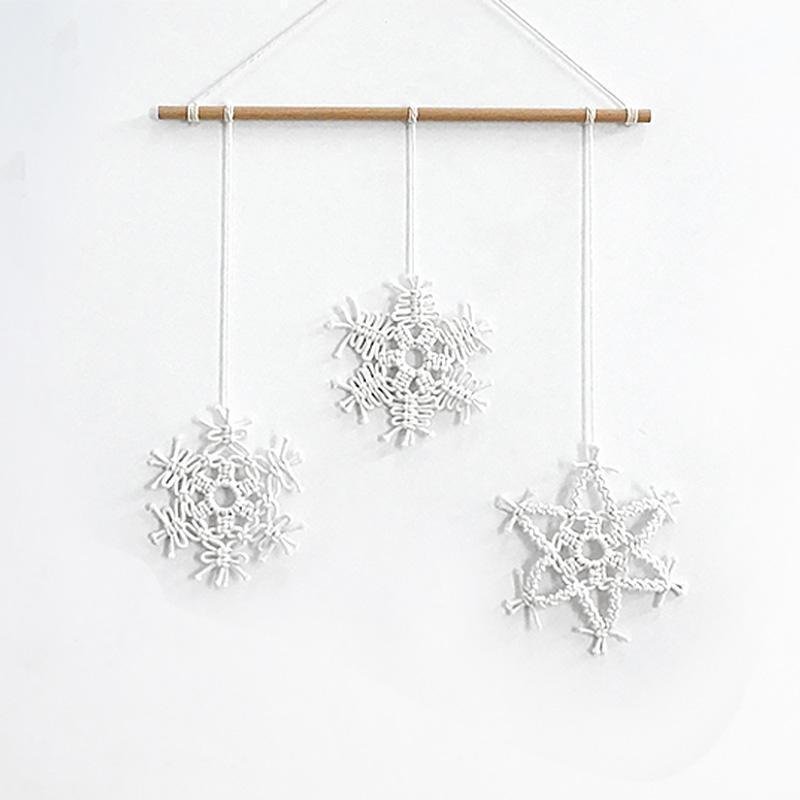 Beige Nordic Style Snowflake Shape Cotton Woven Wall Hangings