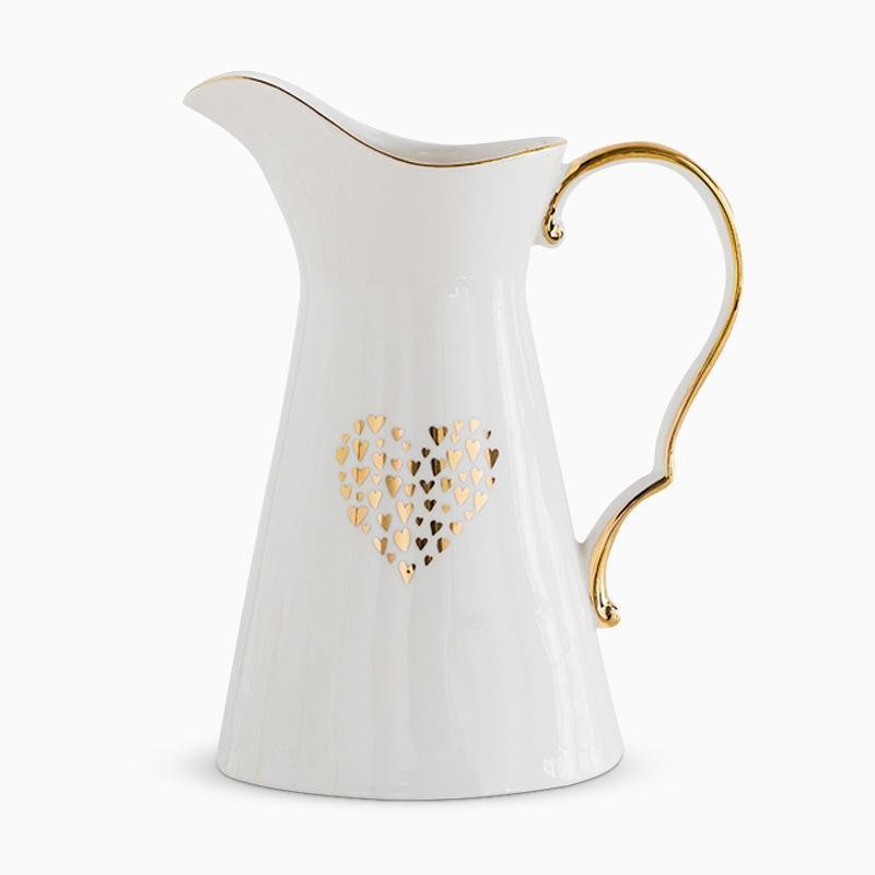 Handled Jug Shaped White Ceramic Flower Vases