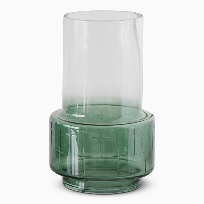 Unique Cylindrical Glass Green Flower Vases with Wide Mouth