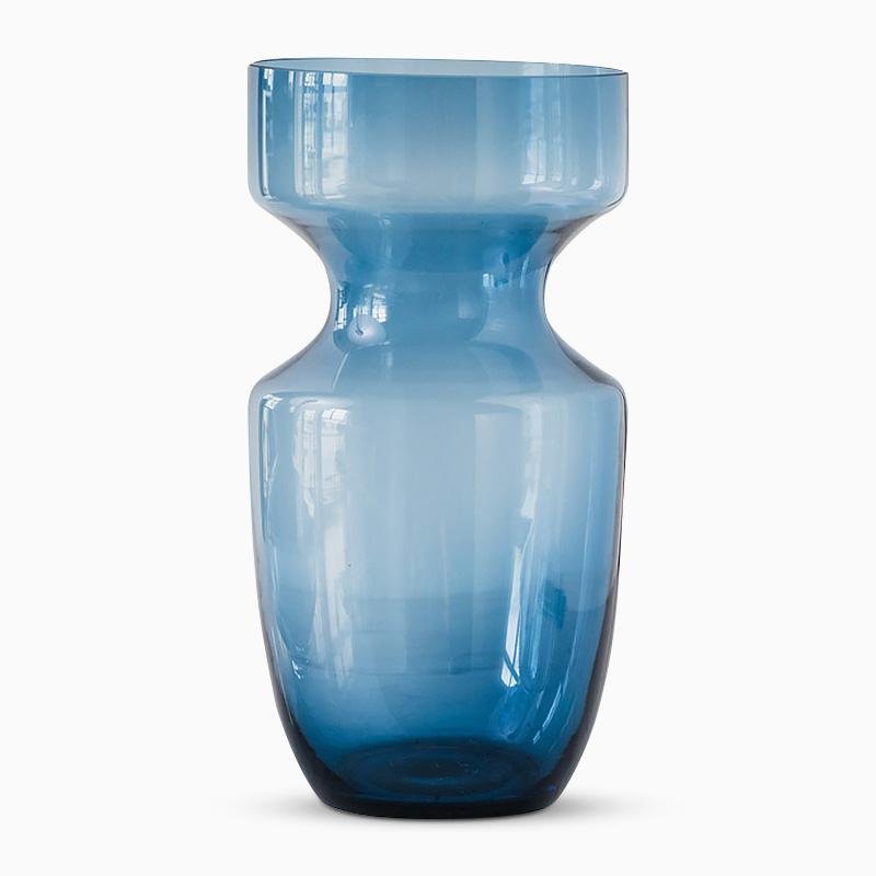 Funnel Style Glass Blue Vases Decorative Flower Vases with Wide Mouth