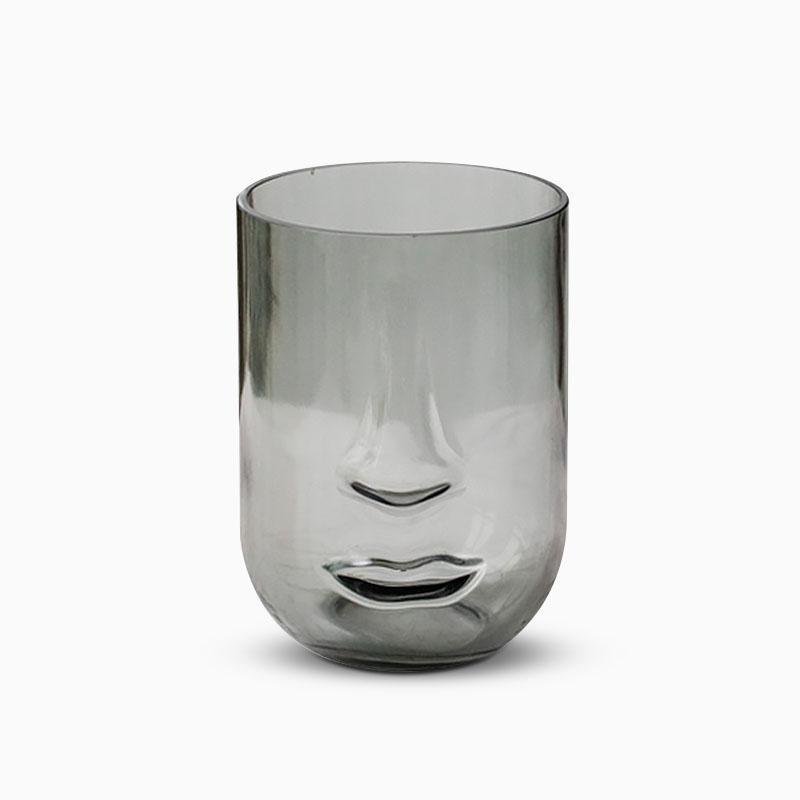 Abstract Human Face Glass Vase Gray Cylinder Decorative Vase