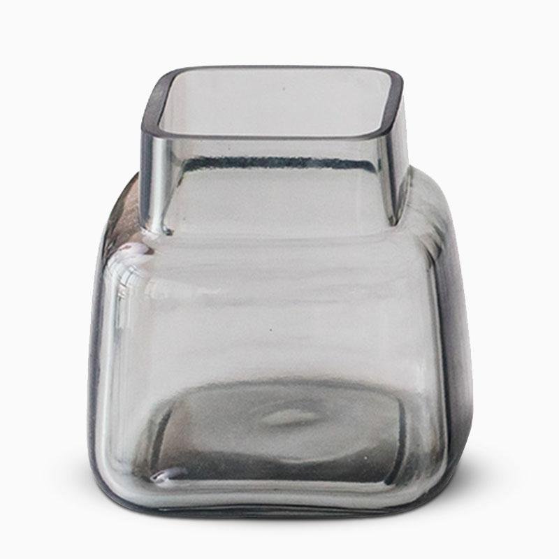 Square Wide-Mouth Gray Glass Flower Vases Decorative Bud Vases