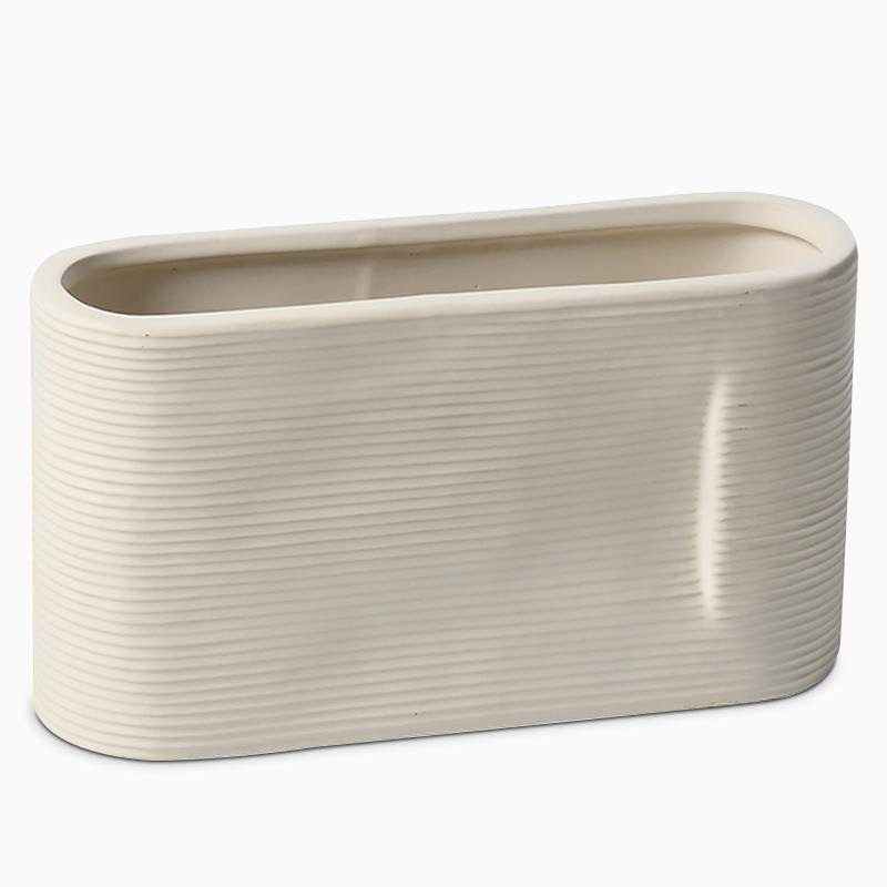 2 - Piece Oval White Stripe Ceramic Flower Vases