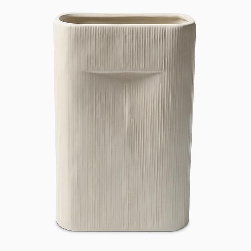 2- Piece Oval White Stripe Ceramic Flower Vases