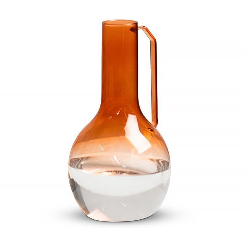 Red White Glass Flower Vase with Single Handle