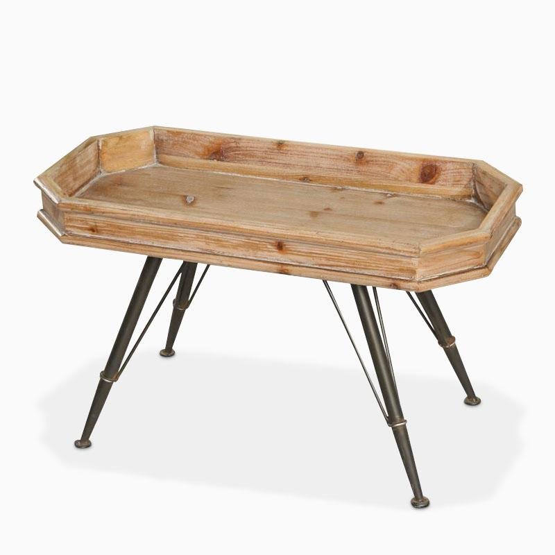 Rectangular Fir Wood Tray Top Coffee Tables with 4 Iron Legs