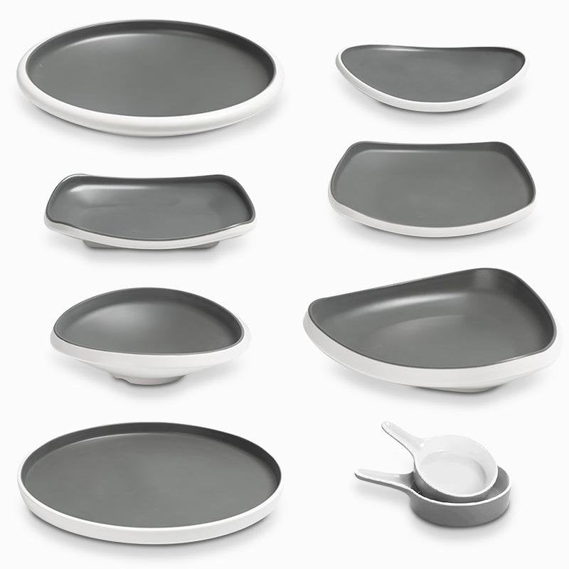 8-piece Rustic Gray White Melamine Dinnerware sets - dazuma
