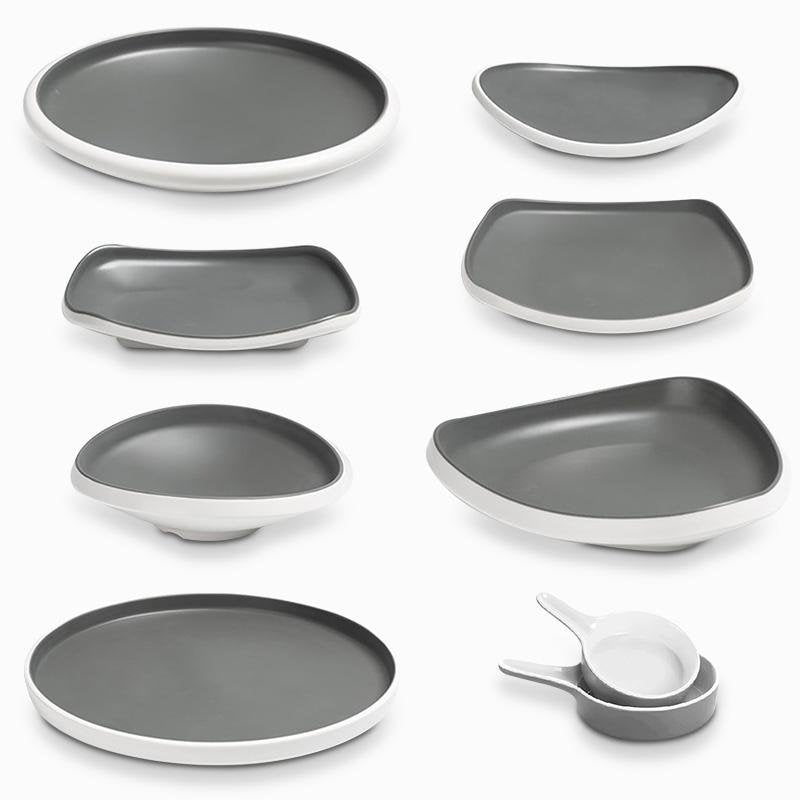 8 - piece Rustic Gray White Melamine Dinnerware sets