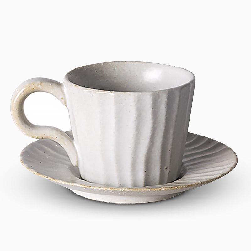 Lightly Splattered White Stoneware Cup With Spoon - dazuma