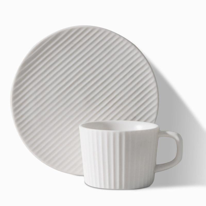 2/4/6 Piece White Gray Stoneware Coffee Mug Set - dazuma