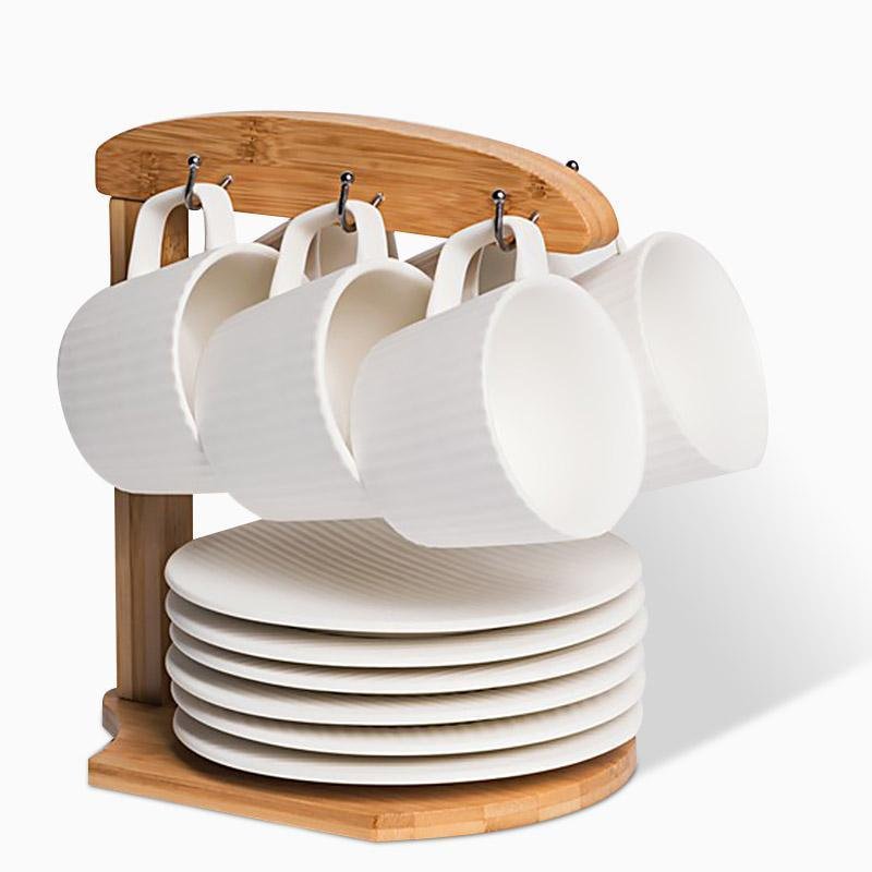 2/4/6 Piece White Gray Stoneware Coffee Mug Set