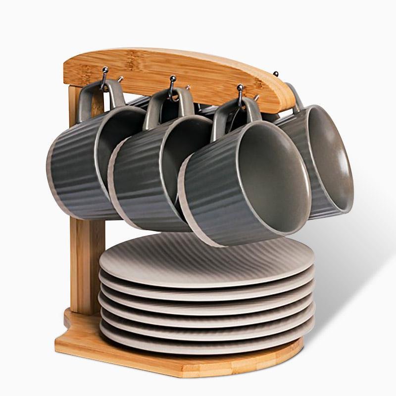 2/4/6 Piece White Gray Stoneware Coffee Mug Set