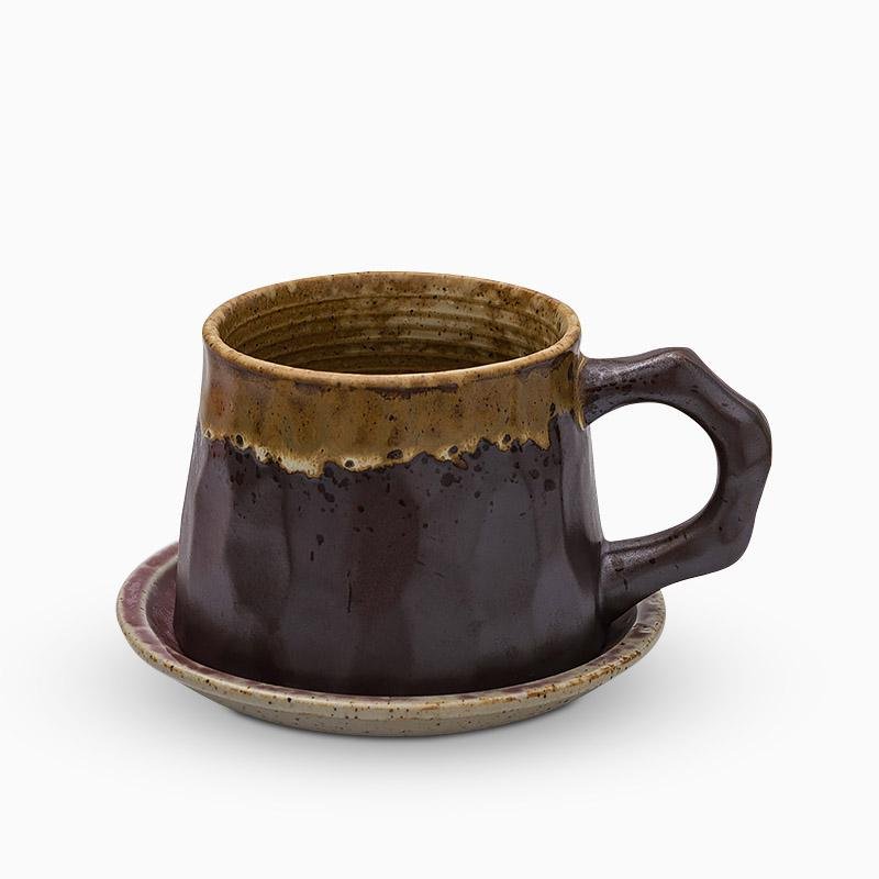 Non - Uniform Shape Stoneware Teacups Peppered With Spoon