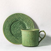 Green Yellow Stoneware Mugs Coffee Cups Teacups and Saucers