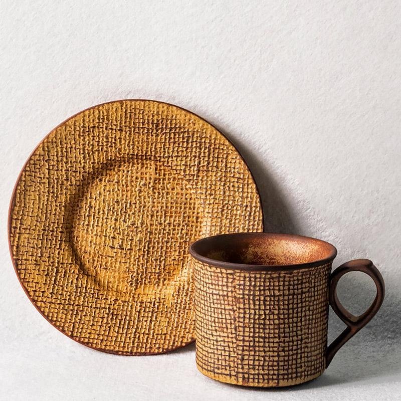 Green Yellow Stoneware Mugs Coffee Cups Teacups and Saucers