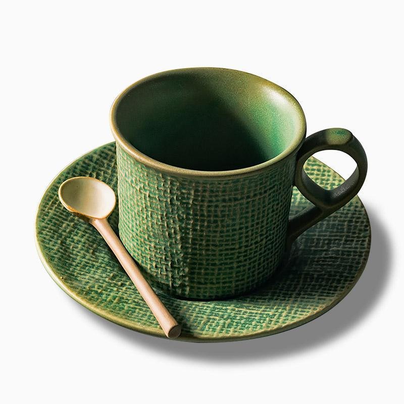 Green Yellow Stoneware Mugs Coffee Cups Teacups and Saucers