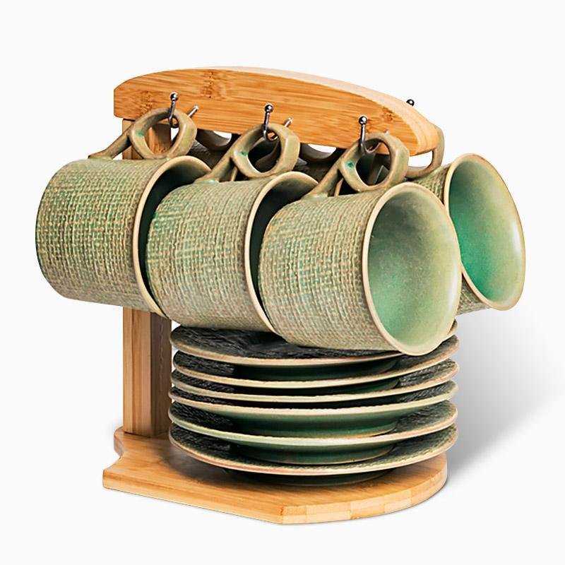 Green Yellow Stoneware Mugs Coffee Cups Teacups and Saucers