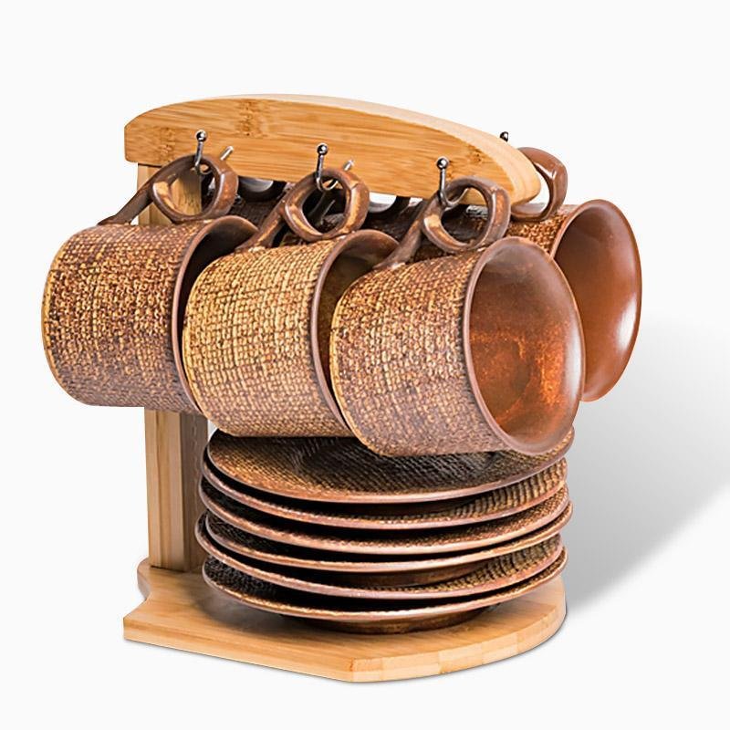 Green Yellow Stoneware Mugs Coffee Cups Teacups and Saucers