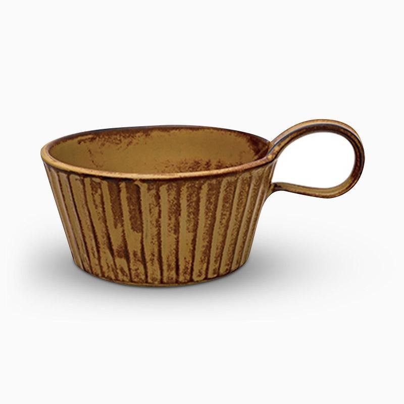 Brown Beige Stoneware Mug Coffee Cup Teacup and Saucer With Lid - dazuma