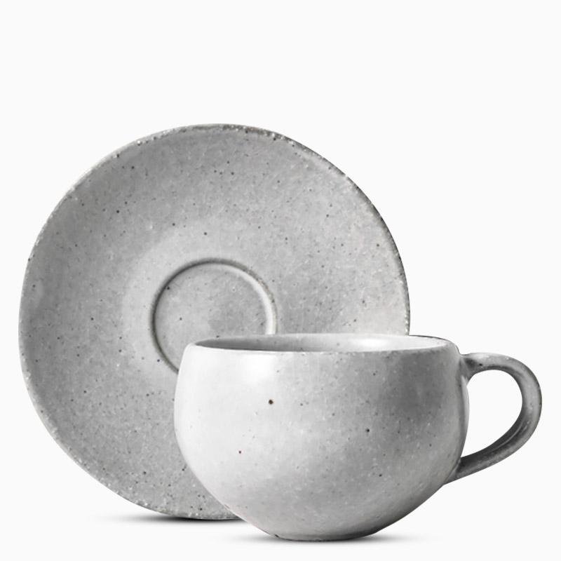 White Tapered Stoneware Mug Coffee Cup Teacup and Saucer - dazuma
