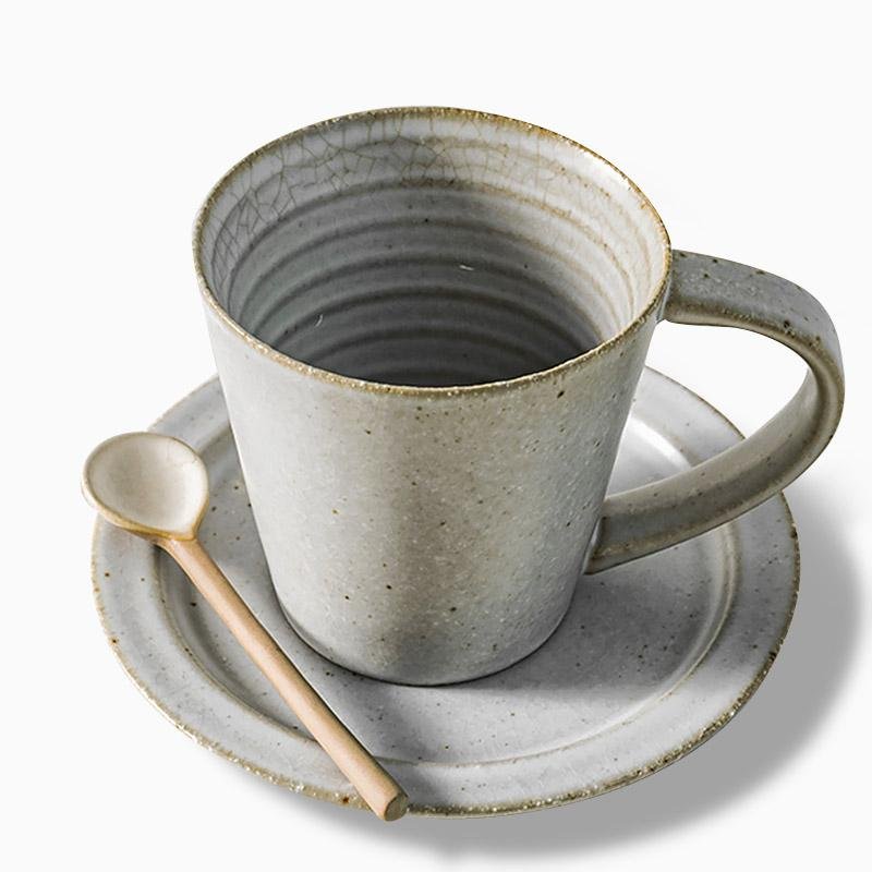 White Tapered Stoneware Mug Coffee Cup Teacup and Saucer - dazuma