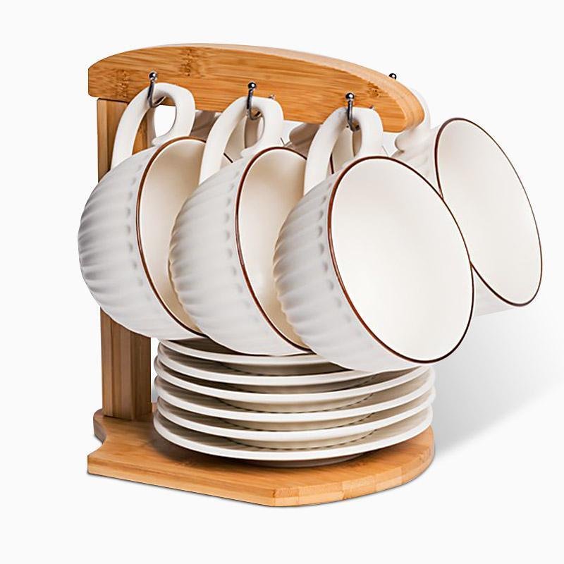 Set of 6 Yellow Stoneware Mugs Coffee Cups Teacups and Saucers