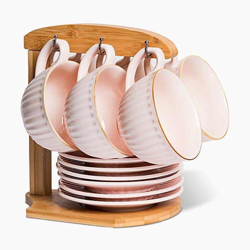 Set of 6 Yellow Stoneware Mugs Coffee Cups Teacups and Saucers