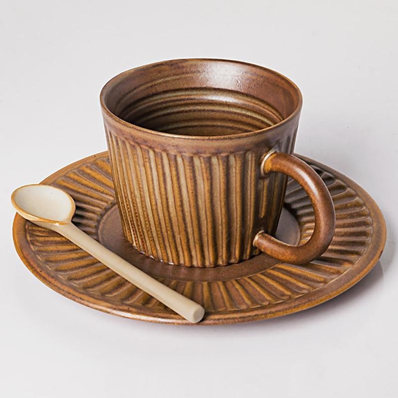 Stoneware Coffee Mugs Teacups with Spoon - dazuma