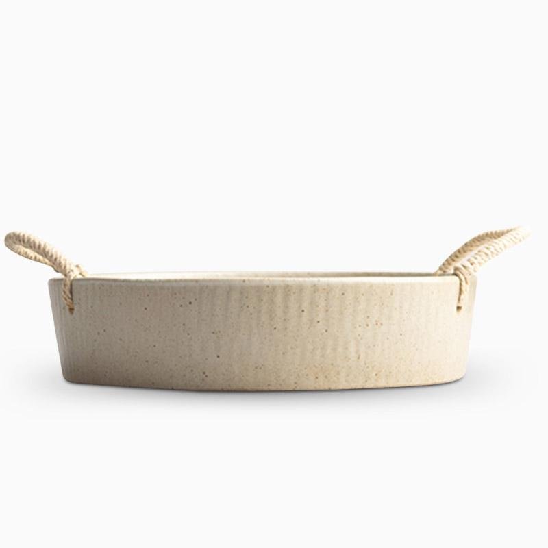 Stoneware Fruit Bread Serving Bowl with Rope Handle - dazuma