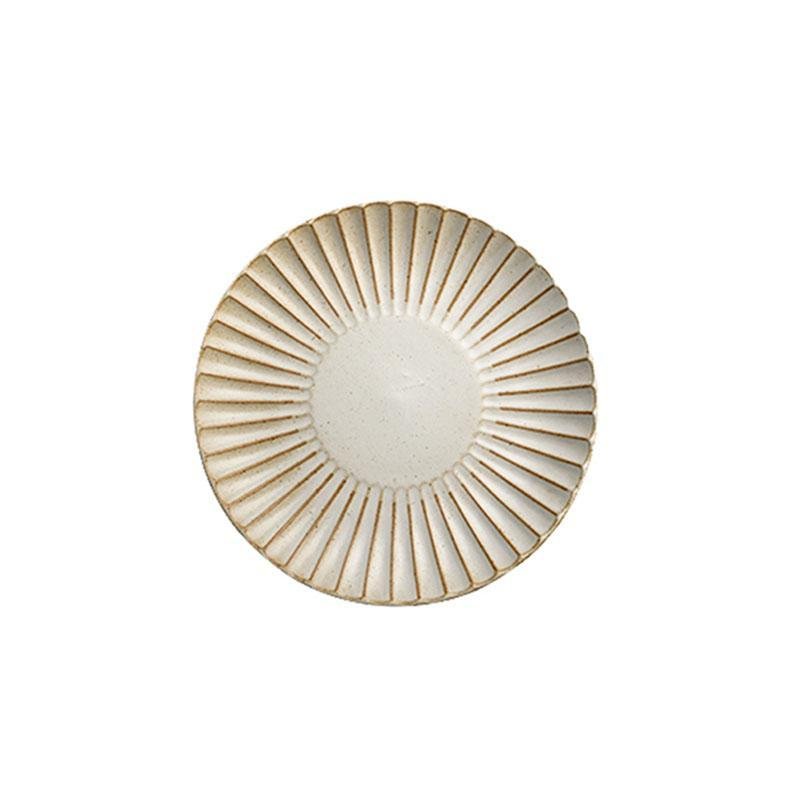 White Stoneware Plate With Uniform Lined Decoration - dazuma