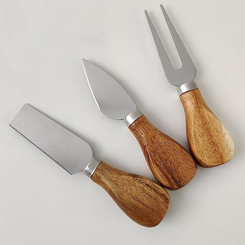 3-Piece Stainless Wooden Handle Cheese Knife Set