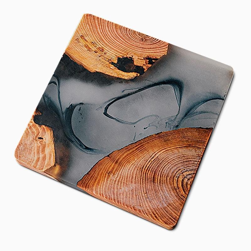 Square Nut Brown Gray Pine Solid Wood Pattern Resin Coasters