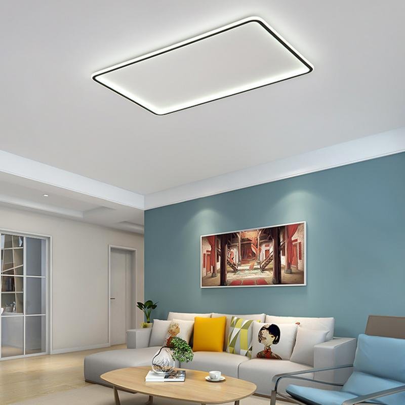 Modern Rectangular Shaped Black Flush Mount Ceiling Lights with Edge and Remote Control