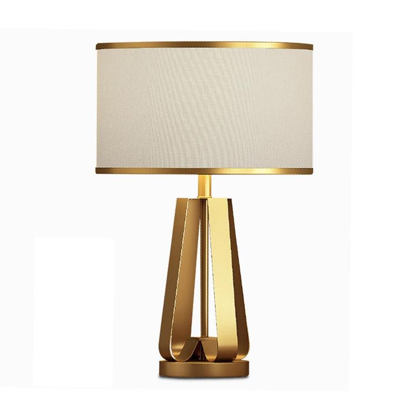 22 inch 1 - Light Golden Faux Silk and Brass Geometric Table Lamp