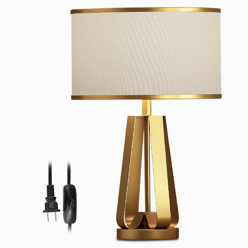 22 inch 1 - Light Golden Faux Silk and Brass Geometric Table Lamp